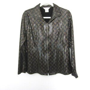 Exclusively Misook S Full Zip Jacket Black w/Gold or Bronze Dressy Bling Shimmer